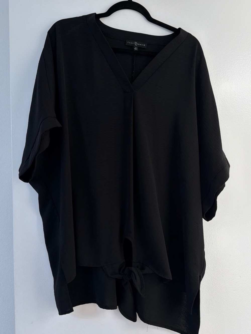 Fred David Black V-Neck Tie-Front Tunic